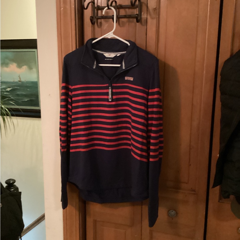 Vineyard Vines Navy and Red Zip-Up Sweater
